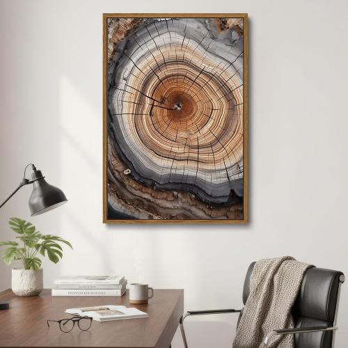 IBHJSART Framed Tree Ring Canvas Wall Art Vintage Colorful Wood Stump Painting Prints Modern Minimalist Pictures Neutral Nature Rustic Farmhouse Decor Living Room Bedroom Bathroom Office