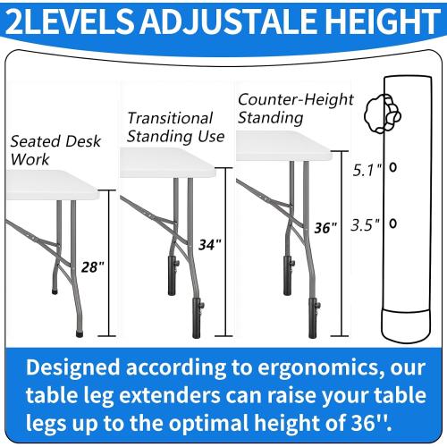 VinBee Folding Table Risers,Folding Table Leg Extenders,2-Levels Height Adjustable Risers for DIY & Office,Dining,Standing Desk 4 Pack (7.7 inch)-Legs for Furniture