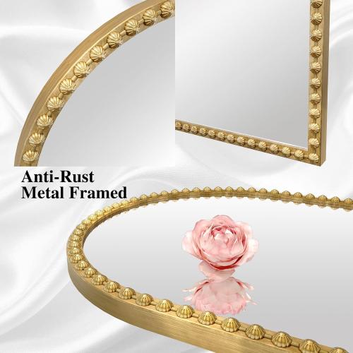 Arched Mirror for Wall, 24x32 Gold Arch Bathroom Vanity Mirror, Metal Flower Frame Decorative Arch Wall Mirror, Antique Gold Arched Mirror for Washroom, Bedroom, Entryway, Living Room