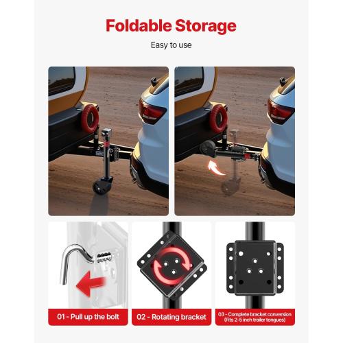 Size 12in 2000lbs Trailer Jack with Dual Wheel, 20-24V Cordless Drill Compatible, 12 Lift, for RV Boat，Black