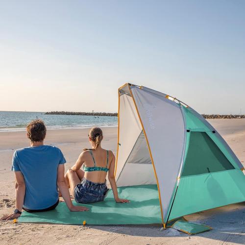 Color Mint Green WolfWise 2-3 Person Portable Beach Tent UPF 50  Sun Shade Canopy Umbrella with Extendable Floor, Mint Green