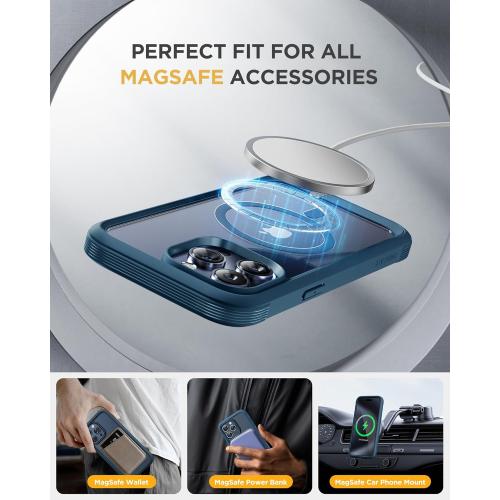 Miracase Magnetic for iPhone 15 Pro Max Case 6.7'' [Compatible with Magsafe] Full-Body Drop Proof Bumper Phone Case for iPhone 15 Pro Max with Built-in 9H Tempered Glass Screen Protector,Blue