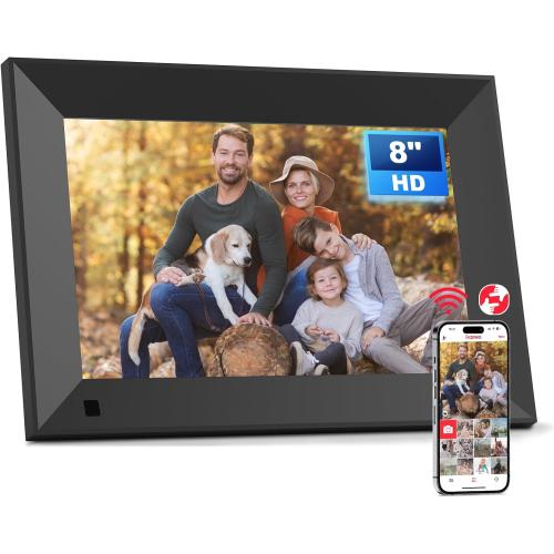 Frameo 8 Inch Smart WiFi Digital Photo Frame with 1280x800 HD IPS Touchscreen, Frameo Digital Frame WiFi 16GB, Wall Mountable, Share Photo/Video via Apps, Email, Support USB/Mirco SD, Black