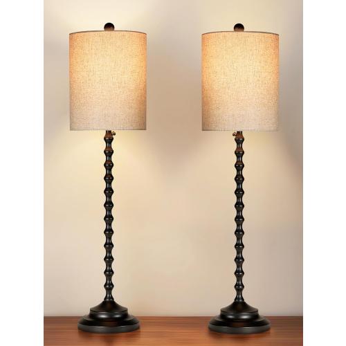 Buffet Lamps, Table Lamps Set of 2-30 Tall with Sturdy Metal Bases & Textured Linen Shades - UL Certified, Ideal for Creating a Cozy Vibe in Living Rooms, Dining Rooms & Entryways