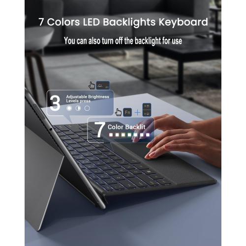 Dark Grey Surface Pro Keyboard, Wireless Type Cover for Microsoft Surface Pro 11/10/9/8/X 13 inch, Ultra-Slim Bluetooth Portable Magnetic Keyboard with 7 Color Backlit, Pen Holder, Trackpad