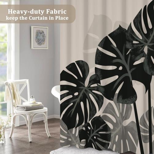 Tropical Leaves Shower Curtain Plant Theme Palm Pattern Bathroom Curtain Modern Nature Jungle Palm Leaves Shower Curtain with Hooks Waterproof Fabric Decor 72x84 Inch