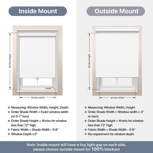 GENIMO 100% Blackout Roller Window Shades, Window Blinds Cordless with Thermal Insulated, UV Protection Fabric, Mini French Door Blinds for Home, Office, Bedroom, Easy to Install, White, 31 W X 72 H