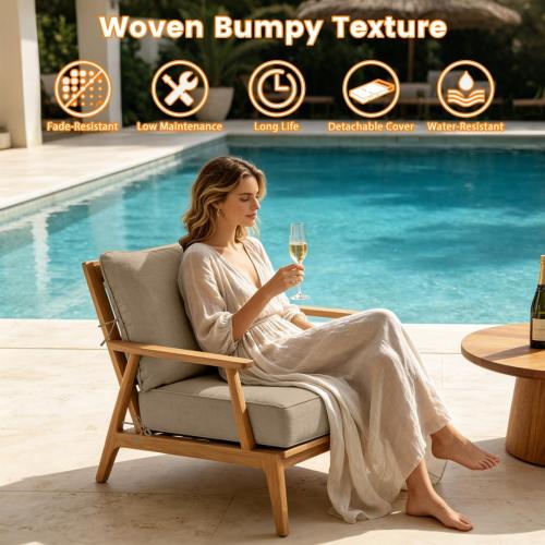 Sundale Outdoor Olefin Deep Seat Cushion Set of 2, Patio Chair Cushion and Pillow, Water-Resistant Sectional Sofa Pad with Straps Khaki, 23 x 26 x 6 Inches