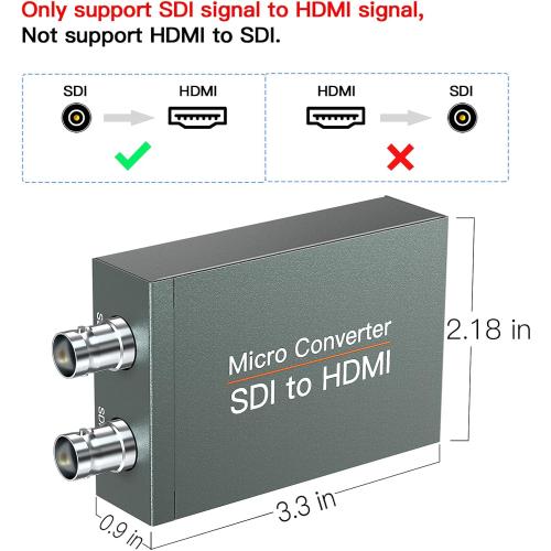 SDI to HDMI Converter with SDI Loop Out, 1080p HD-SDI / 3G-SDI/SD-SDI to HDMI Video Audio Converter, BNC to HDMI Adapter for SDI Camera Monitor Projector