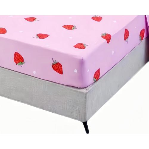 SDY 4PCS Strawberry Bedding Sheets,Queen Size Red and Pink Strawberry Print Sheet Set with 1 Kawaii Top Flat Sheet   1 Deep Pocket Fitted Sheet   2 Pillowcases for Teen Girls