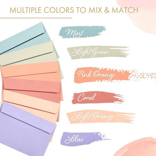 A4 Envelopes - 48-Pack Colored Invitations, 4x6, Pastel Colored, 4 1/4 x 6 1/4 Inches, 6 Warm Pastel Colors