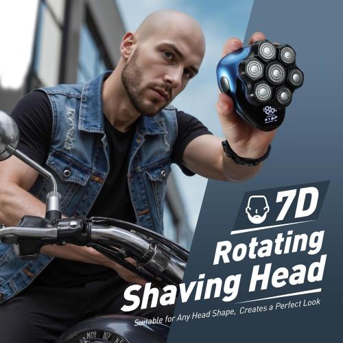 Electric Head Shaver for Bald Men PRO,2025 Upgraded 7D Magnetic Detachable Head Shaver,IPX7 Waterproof Wet/Dry,Type-C Fast Charging with LED Display,Grooming Kit,Travel Lock,Green