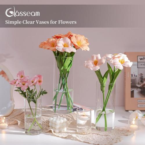36Packs Cylinder Glass Vases for Centerpieces: Glasseam Clear Flower Vases Set Bulk 4 6 8 10 Hurricane Floating Pillar Candle vase Holder - Modern Centerpiece for Wedding Dining Home Table Decor