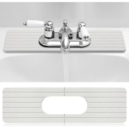 an Oval Hole White Faucet Mat for Kitchen Sink 17.32 x 4.6 Kitchen Faucet Absorbent Mat Diatomite Splash Guard for Sink Quick Drying Stone Drip Catcher for Bathroom Counter
