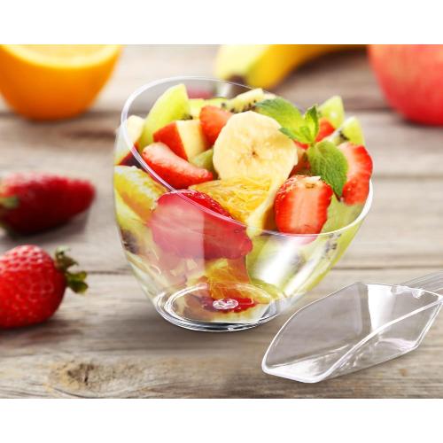 Hoolerry 8 Pcs Serving Bowls Kit Include Plastic Bowls for Parties and Popcorn Measuring Scoops Acrylic Plastic Kitchen Angled Candy Scoops for Office Canister Salad Cooking (Clear,25 oz)