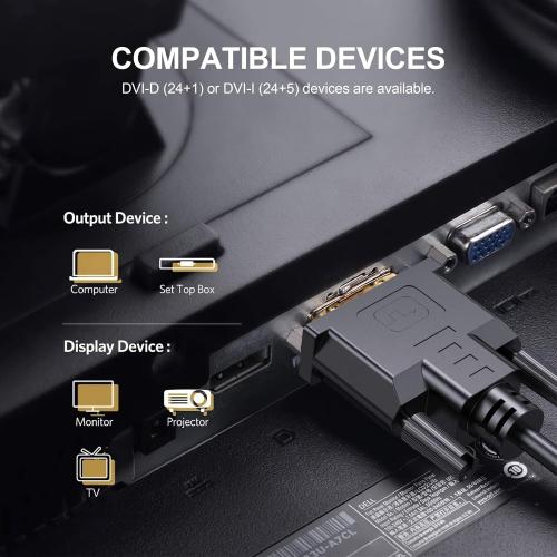 DVI Cable 6 Feet, DVI-D 24 1 Cord Male to Male Digital Video Monitor Cable for Computer, HDTV, Gaming, Monitor, Projector