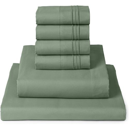 Mellanni full Sheet Set - 6-Piece Iconic Collection Bedding, (Including 2 Pillowcases), Deep Pocket, Easy Care, Extra Soft, Cooling Sheets, Brushed Microfiber - Sage