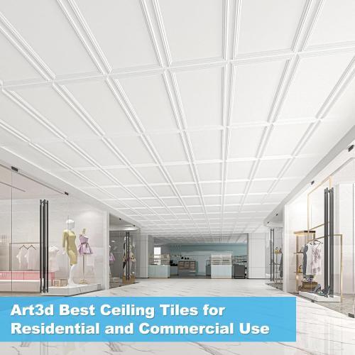 Art3d Drop Ceiling Tiles 48x24, Decorative PVC Ceiling Panels, Waterproof Rustproof and Durable 12-Pack, Glue Down, Rectangular White