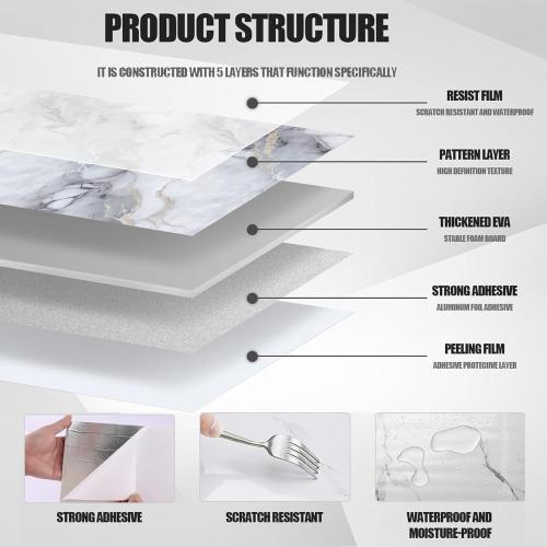 10pcs Thick Marble Peel and Stick Waterproof Wall Panels,Heat-Resistant Backsplash Tile, 23.6x11.8 PVC Foam Wall Sticker for Kitchen,Living Rooms,TV Walls,Colorful (Not Real Tile 19.4Sq. Ft.)