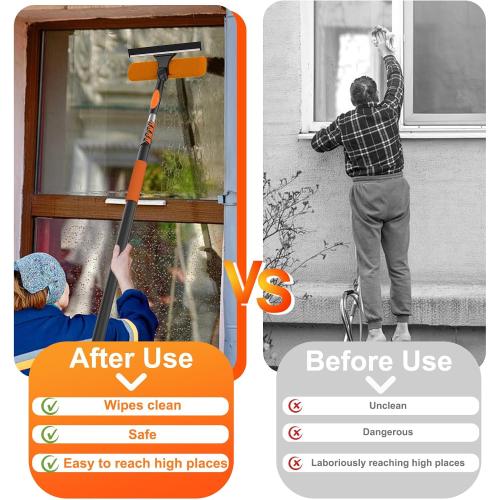26FT Window Squeegee with Extension Pole, 2-in-1 Squeegee for Window Cleaning, Professional Cleaning Kit for Home with 20FT Telescoping Pole for Outdoor Indoor Use