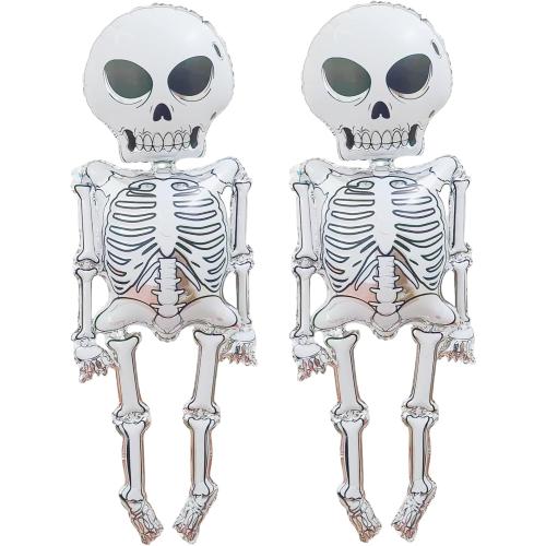 2 Pieces 34x62 Inches Scary Skeleton Foil Balloons - Large Spooky Mylar Life Size Skull Balloons for Halloween Decorations, Haunted House, Trick-or-Treat, Indoor and Outdoor Party Supplies