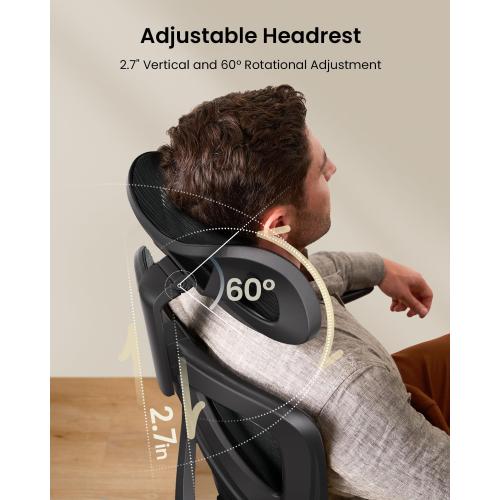 ProtoArc Ergonomic Office Chair for Home Office, High Back Desk Chair with Thick Spring Cushion, Adjustable Headrest, Armrests, Big and Tall Mesh Computer Chairs for Long Hours Sitting, EC100 - Black