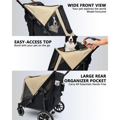 Dog Stroller for Large & Medium Dogs,Foldable Large Pet Stroller for 2 Dogs with 360° Wear-Resistant Rubber Wheels Mesh Windows,Ideal for Senior Pets Extra Large Heavy Duty,All Terrain Wagon Cart