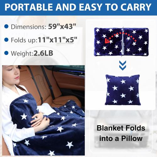 Car Heated Blanket - 12-Volt Portable Blanket for Car, Truck, SUV, RV - Soft Flannel and Sherpa - Travel Size 59 x 43
