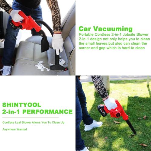 Mini Leaf Blower Red,2-in-1 Cordless Small Blower with 4.0Ah Battery and Charger,21v Blower for Inflating,Blowing Leaf,Clearing Dust & Small Trash,Car by SHINTYOOL