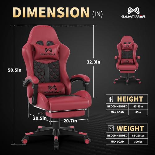 Gamtimer Gaming Chair,Computer Chair with Footrest and Lumbar Support,Breathable PU Leather,4D Lumbar Support and Headrest,360 Degree Swivel Chair with Adjustable Ergonomic Backrest for Adults