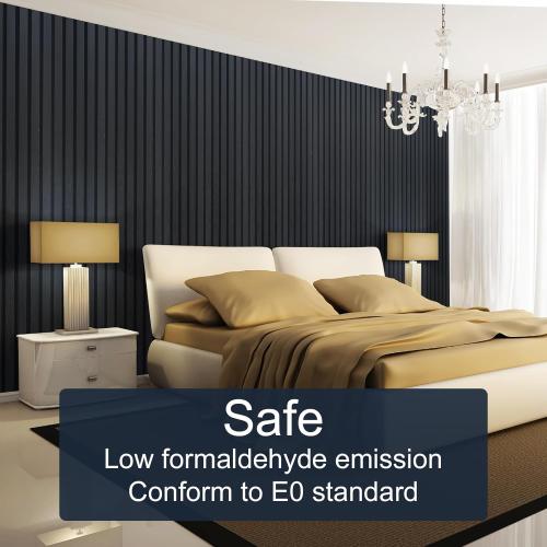 NeatiEase Wood Slat Wall Panels, 4-Piece 96 x 12.6, Soundproof & Noise Cancelling, Acoustic Wall Panels (Black)