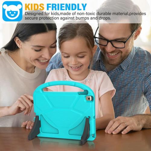 SUPLIK Kids Case for iPad 9th/8th/7th Generation - 10.2 inch 2021/2020/2019 Case with Built-in Screen Protector, Durable Shockproof Handle Stand for Apple iPad 7/8/9 Gen, Cyan