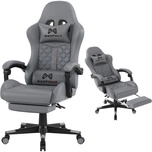 Gamtimer Gaming Chair, 400 lbs Adult Chair, High Back Computer Chair with Footrest and Linked Armrests, Office Video Game Chair with Lumbar Support (Grey)