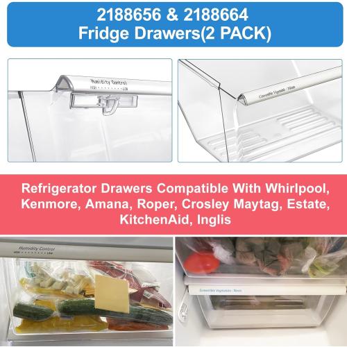 [2 Pack] Upgraded 2188656 Fridge Crisper Drawer UPPER Humidity Control Drawer & 2188664 Crisper Bin LOWER Refrigerator Drawer Replacement For Kenmore Whirlpool Fridge Drawer Parts WRS325FDAM04 Drawer