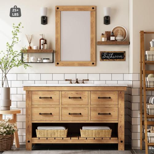 QEEIG Bathroom Shelves with Decor Sign (Brown, 15.7)