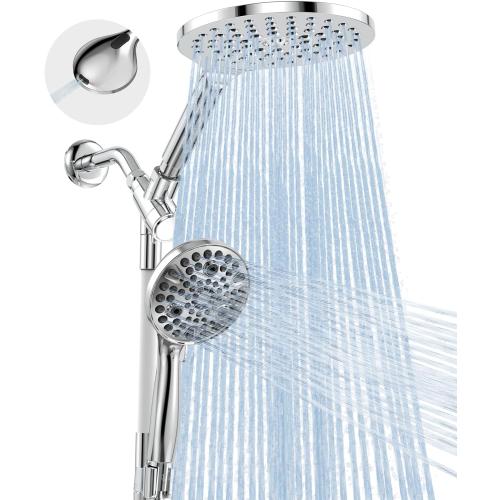 MakeFit Dual Handheld Shower Head Combo, 2-in-1 Rain Shower Heads System 8 Inch Rainfall Shower Head and 10 Modes High Pressure Hand Held Showerhead with Built-in Power Wash