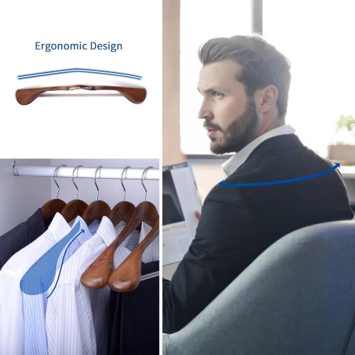 Nature Smile Luxury Wooden Suit Hangers 12 Pack Wood Coat Hangers Jacket Outerwear Shirt Hangers,with Extra-Wide Shoulder, 360 Degree Swivel Hooks & Anti-Slip Bar with Screw(Retro Color)