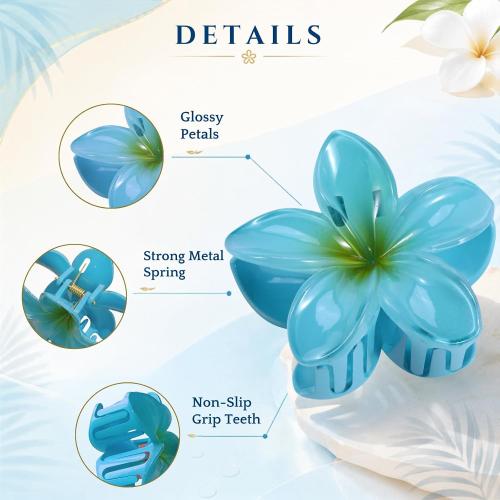 Hawaiian Flower Hair Clips – 6 Pack Colorful Claw Clips for Women & Girls, Large Aesthetic Hair Accessories for Thick or Thin Hair, Summer Beach Vacation Gift