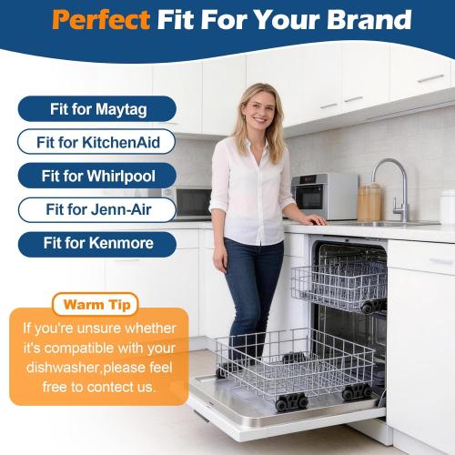 W10728159 Dishwasher Lower Dishrack Assembly, Compatible with kenmore whirlpool kitchenaid maytag, Replaces W10525646 W10082825 W10780925, Dishwasher Lower Rack with WP3376961 Wheels, 22D x 20.8W