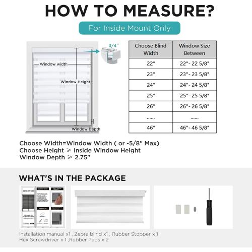 Joydeco No Drill Zebra Blinds for Windows, Cordless Day & Night Dual Sheer Roller Shades, Easy Installation, Free-Stop Lift System, Light Filtering Privacy Blinds for Home(White,51 W x 75 H)