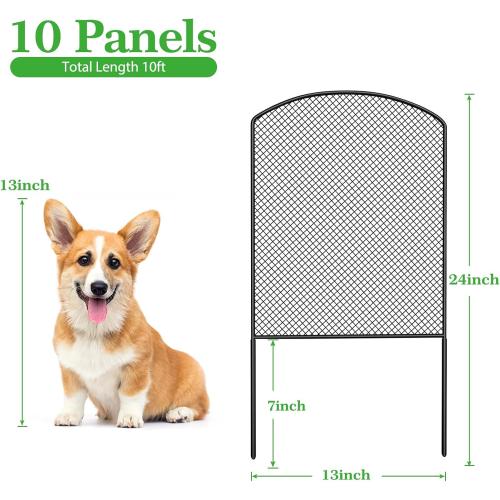 OUSHENG Mesh Decorative Garden Fence Fencing, 24in (H) x 10ft (L) Dog Barrier Outdoor for Yard, Rustproof Metal Wire Panels Border Blockers for Small Animal Rabbit, Black Arched