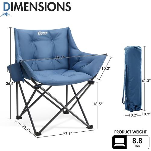 Portal Oversized Padded Camping Chair,350 lbs Folding Chairs Outdoor,Blue | Oversized Lawn Chair,Heavy Duty Camp Chair with Cup Holder & Side Pocket, Ergonomic Seat for Camping, Lawn, Sports,Fishing