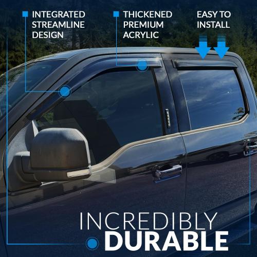 TuningPros in-Channel Window Vent Visors Rain Guards Compatible with Dodge Ram 3500 1994-2001 | Side Window Wind Deflectors Rain Shields | Smoke Tinted, 2 Pcs Set, DGWV-126i-3