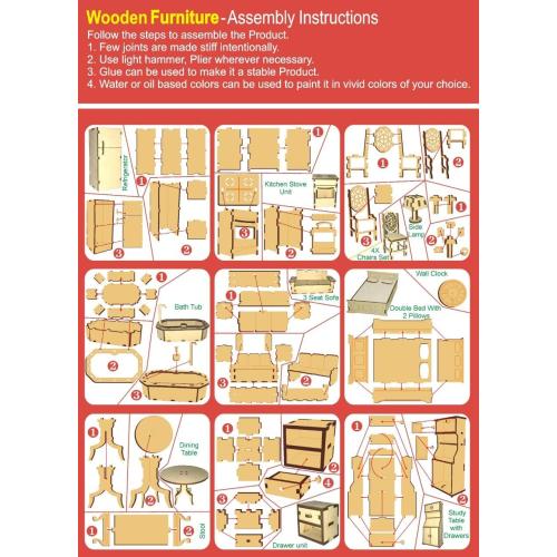 StonKraft Wooden Miniature Furniture - Home Decor, Construction Toy, Modeling Kit, School Project - Easy to Assemble (Extended Furniture)