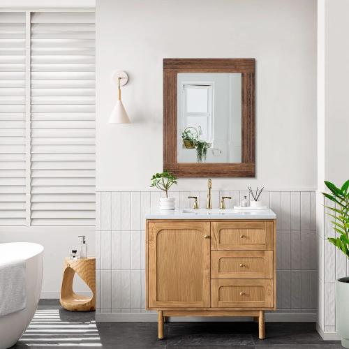 Wood Mirror Rectangular Framed Rustic Vintage Mirrors Decor Farmhouse Bedroom Bathroom Mirror for Dressing Table Entrance Large 20x16 Brown