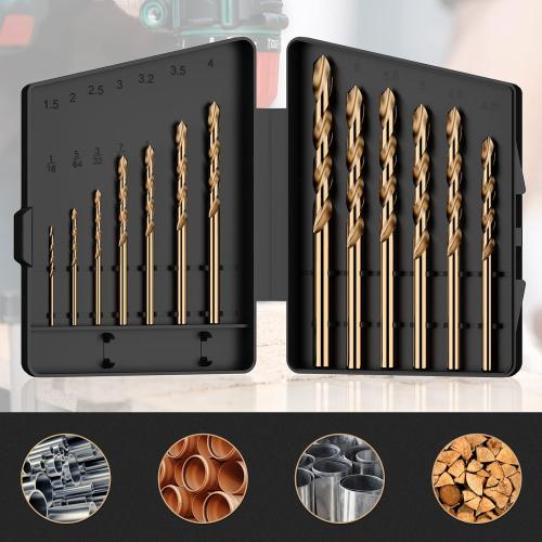 Cobalt Drill Bit Set, 13Pcs M35 High Speed Steel Jobber Length Drill Bit Kit for Hardened Metal, Stainless Steel, Cast Iron, Wood and Plastic, with Index Storage Case, 1/16-1/4