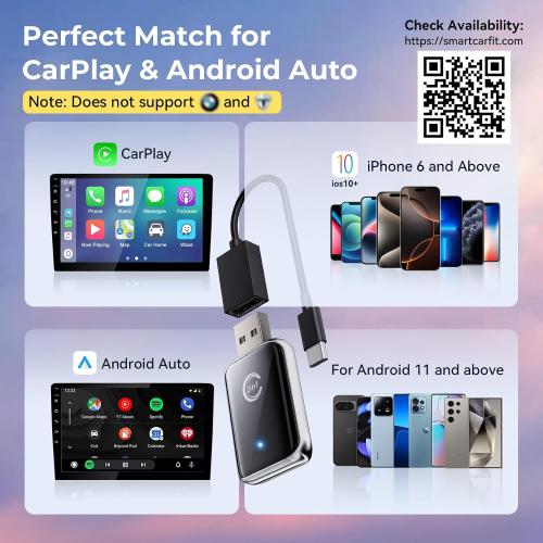 Wireless Carplay Adapter for iPhone, Convert Wired Carplay to Wireless, 2 in 1 Plug and Play Android Auto and Carplay Adapter for iOS 10 Android 11 and Above, Cars with Built-in Carplay (Silver)