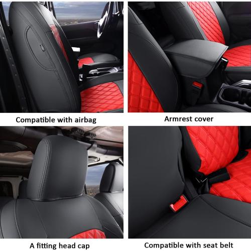 GIANT PANDA Jeep Wrangler 4 Door JL 2018-2025 Full Set Car Seat Covers for Sahara Sport Rubicon Unlimited Willys Without Rear Cup Holder,Faux Leather (Black Red)