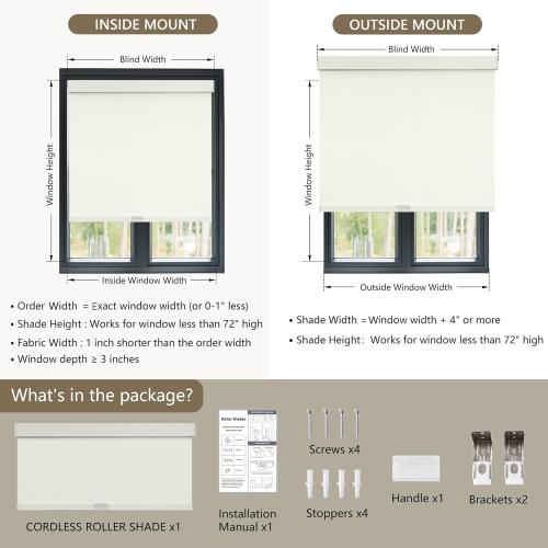 Cordless Blackout Roller Shades Blinds for Windows Free-Stop,Pull Down Room Darkening with Valance,Thermal Insulated Woven Fabric Window Door Blinds for Home,Office,Beige 47 W x 72 L