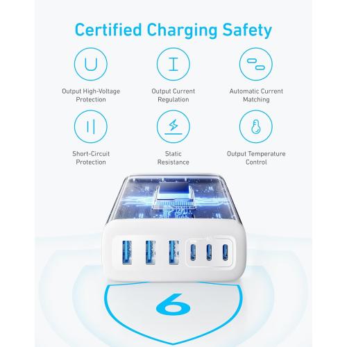 Anker Desktop Charger, Fast Charging USB C Charger, 112W Max 6-Port Charging Station, for iPhone17, iPad, MacBook, Samsung and More (Cable Not Included)